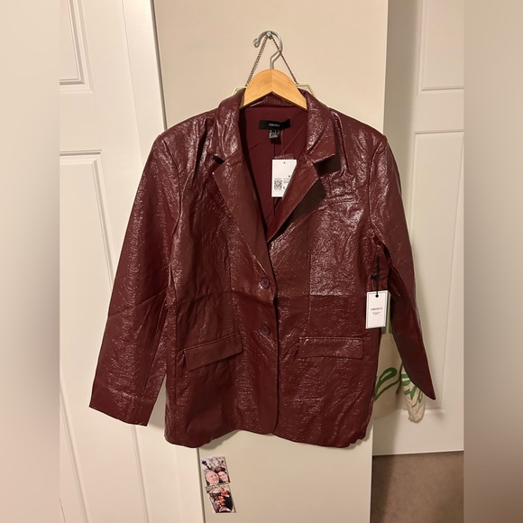 Burgundy Leather Jacket size Large - Forever 21 NEW WITH TAGS - Picture 1 of 3